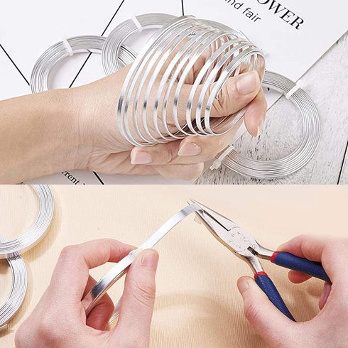 Cinvo 3 Rolls Flat Craft Wire Jewelry Wire Flexible Aluminum Wire Tarnish Resistant for Bezel Sculpting DIY Jewelry Craft Making (1mm Thickness, 3...