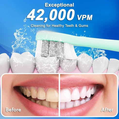 Portable Electric Soft Toothbrush with Travel Case, 90-Day Largest Battery Life, 10 Brush Heads, 15 Modes Deep Clean, Ergonomically-designed for E...