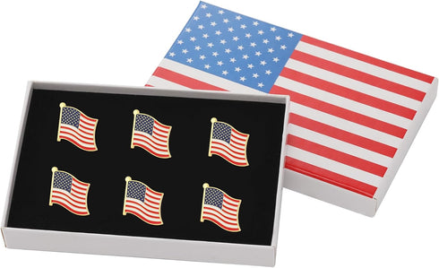 Exquisite American Flag Lapel Pin -The Stars and Stripes -Solid Metal Flag Lapel Pin-Gold Tone (6 Pins With Gift Box)...