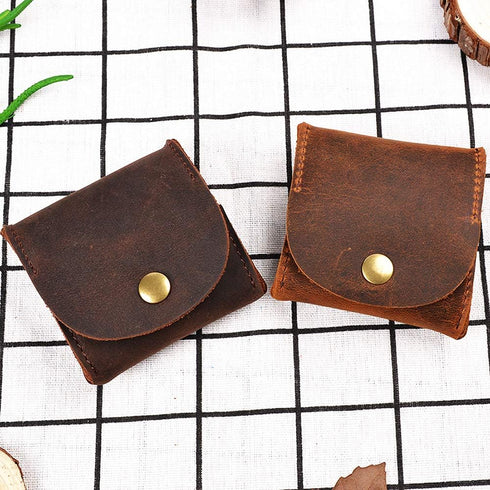 Rustic Leather Moon Pocket Coin Case Genuine Leather Squeeze Coin Purse Pouch Change Holder Tray Purse Wallet for Men & Women - Brown...