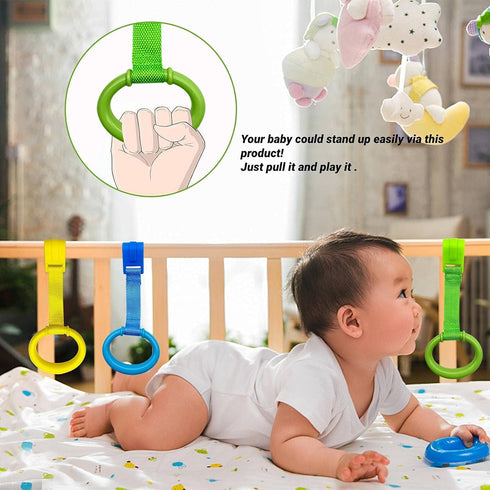 4 Pcs Baby Playpen Pull up Rings- Baby Crib Pull up Rings- Baby Walking Exercises Assistant Rings- Baby Bed Stand Up Rings Baby Cot Hanging Rings ...