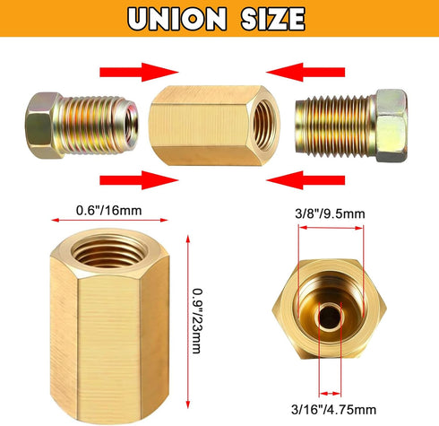 3/8 Inch-24 Threads Brake Line Fittings Assortment for 3/16 Inch Tube set of 2(8 Unions, 16 Nuts)...