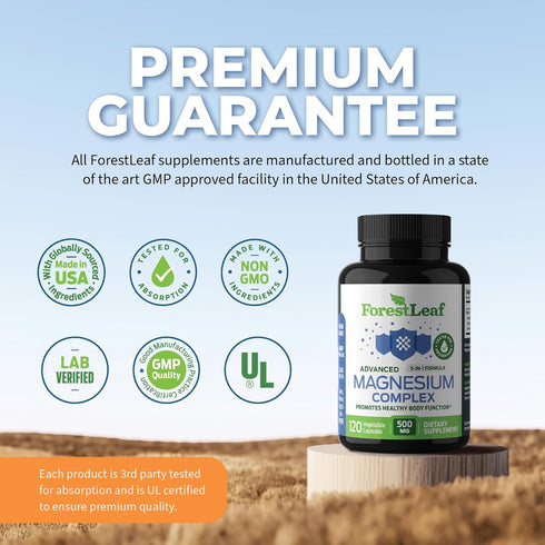 ForestLeaf Magnesium Complex 500mg - Magnesium 500mg Capsules - Magnesium Supplement 500 mg - Magnesium for Sleep, Magnesium for Constipation - Ma...