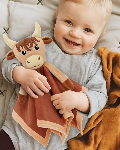 Highland Cow Baby Security Blanket for Boys-Cow baby lovey-Baby Boy Nursery Stuff-Gift for Newborn Boy Baby Shower...