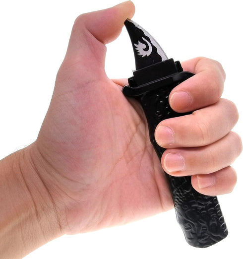 3pcs Retractable Fake Knife Realistic Toy Plastic Prop Black Dragon Pattern Handle Dagger Drop Point for Halloween Fools Day Party Cosplay Joke Ga...