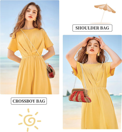 Colorblock Straw Clutch Purses Straw Crossbody Bags for Women Woven Purse Straw Beach Handbags Cloud Dumpling Pouch...