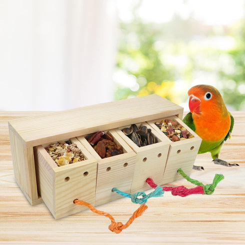 Bird Foraging Feeder Toy Training Intelligence Box Wooden for Parrot Budgie Parakeet Cockatiel Conure African Grey Cockatoo Amazon Finch Canary...