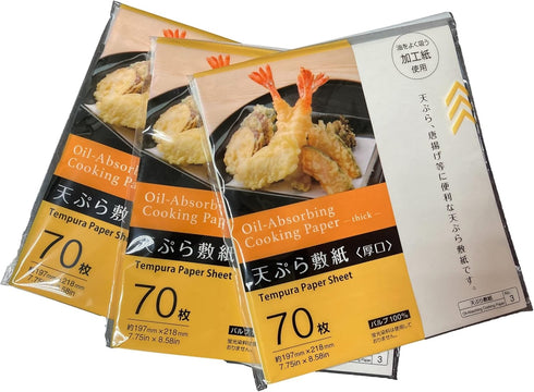 3 x Japanese Tempura Paper, Oil-Absorbing Cooking Paper Small Thick 8.6" × 7.8" 70Sheets (Total 210 Sheets)...