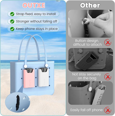 OUTXE 2 Pack Bogg Bag Phone Holder Compatible with All Bogg Bags, Silicone Cell Phone Holder Accessories for Bogg Bag, White and Pink Phone Case H...