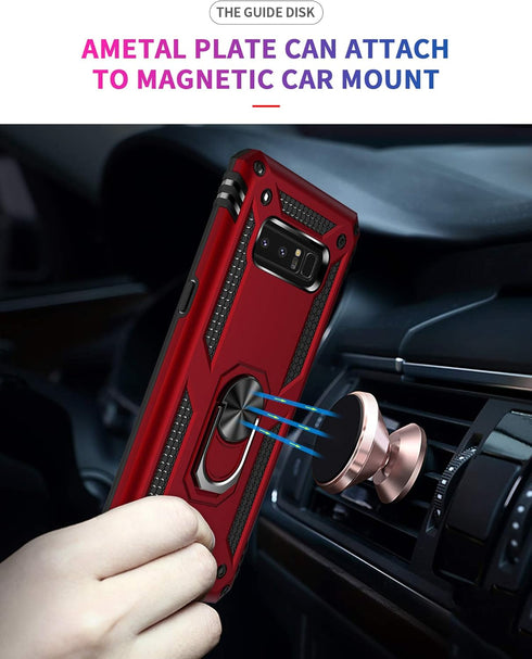 Military Grade Drop Impact Case for Samsung Galaxy Note 8, 360 Metal Rotating Ring Kickstand, Magnetic Car Mount, Armor Shockproof, Rose Gold...