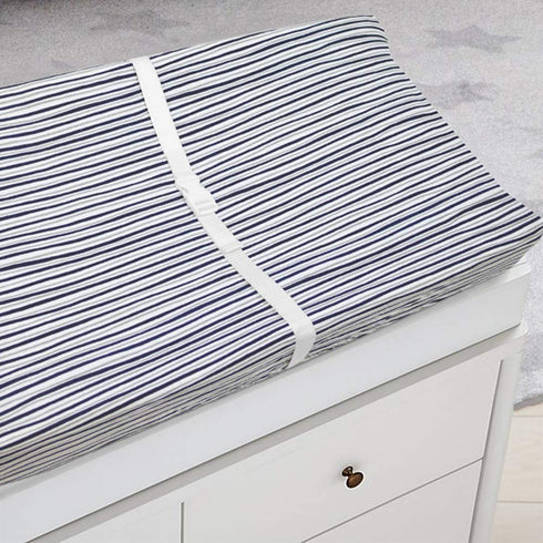 TL Care Printed 100% Cotton Knit Fitted Contoured Changing Table Pad Cover - Compatible with Mika Micky Bassinet, Navy Fun Stripe, for Boys and Gi...