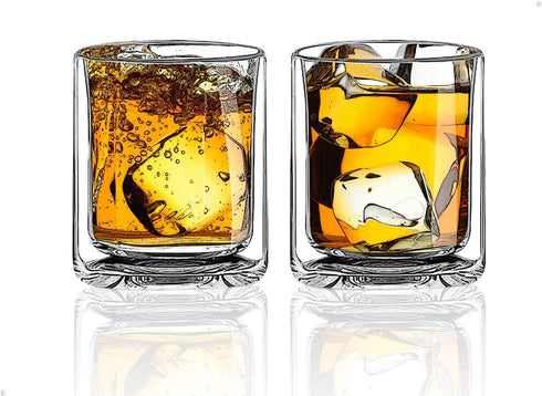 Sun's Tea Double Walled Drinking Glass, Manhattan-Style Glass for Hot and Cold Liquids, Whiskey, Bourbon, Vodka, and Scotch Borosilicate Clear Gla...