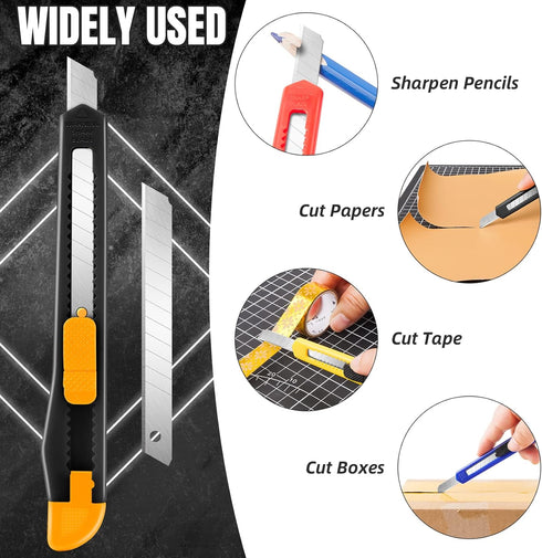4 Pack Box Cutter Retractable, Utility Knife 9MM Wide Snap-Off Blades, Exacto Knife for Cutting Box, Wrapping, Cardboard, Extended Razor Knife, Bo...