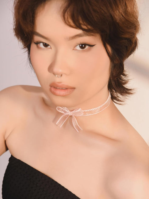 Pink Chiffon Bow Kawaii Coquette Choker Necklace Jewelry for Women, Romantic Gifts for Women Trendy Stuff for Teen Girls In Their Her 20s, Simple ...