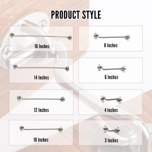 MroMax 2Pcs Cabin Hook and Eye Latch 16" Window Privacy Swivel Hooks Stainless Steel 400mm Gate Door Latches for Home Cabinet Window Kitchen Slidi...