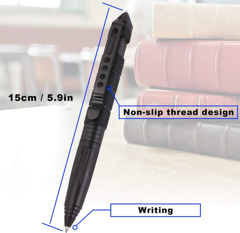2 Pack Military Tactical Pen Set with 6 Black Ballpoint Refills for Writing, Made of Tungsten Steel & Aluminum (Black & Silver)...