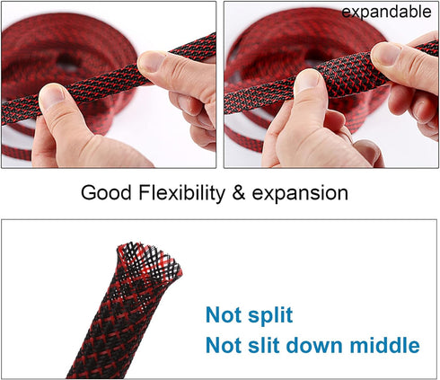 25ft - 1 inch PET Expandable Braided Sleeving – BlackRed – Alex Tech Braided Cable Sleeve...