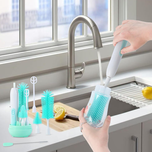 Electric Bottle Brush Cleaner, Electric Baby Bottle Brush Set Including Waterproof Bottle Cleaner, Nipple Brush, Straw Cleaner, Mixer, Bottle Dryi...
