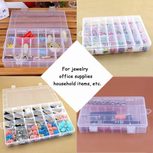 Kalolary 24 Girds Clear Plastic Organizer Container Jewelry Storage Box with Adjustable Divider Removable Grid Compartment for Beads Earring Conta...