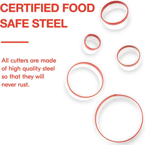 5 Pcs Round Circle Cookie Cutters 1.9", 2.3", 2.7", 3.1", 3.5", 0.4MM Thickness Heavy Duty Food-Grade Stainless Steel, Biscuit Cutter, Mini Cookie...