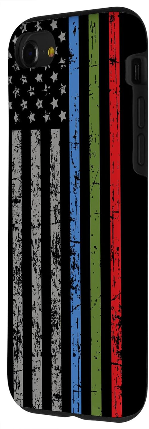 iPhone SE (2020) / 7 / 8 Police Military and Fire Thin Blue Green Red Line Flag Case...