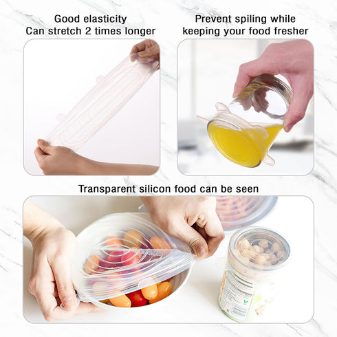12pcs Reusable Silicone Stretch Lids - Eco-Friendly, Durable Food Storage Silicone Covers for Bowl - 6 Different Sizes to Meet Most Containers, Di...