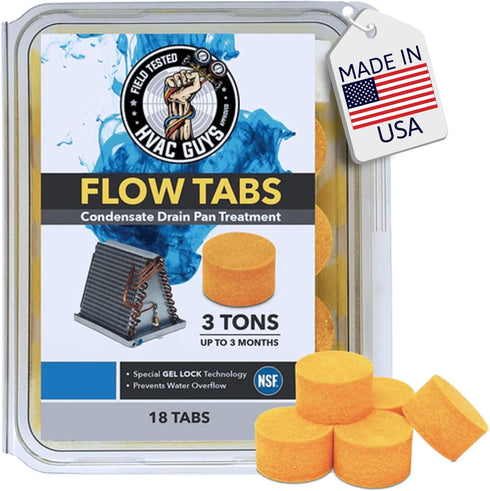HVAC Guys Flow Tabs with Gel Lock Technology - 18 Pack - Keeps Drain Pans Clean, Prevents Overflow, 3 Ton Tab Lasts up to 3 Months - 1 Tab is equa...