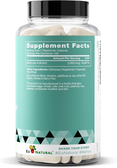 Biotin 5000 mcg Hair Skin Nails Supplement – High-Potency Hair Growth Vitamins for Women & Men – Provide Powerful Support for Healthy Hair, Strong...