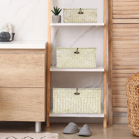 Hipiwe Wicker Shelf Baskets Bin with Lid Natural Seagrass Basket Storage Boxes Small Woven Basket Multipurpose Home Organizer Bins Box for Shelf C...