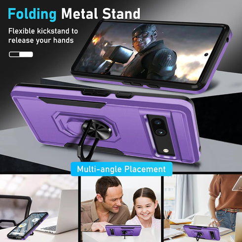 for Google Pixel 7a Case with Screen Protector + Camera Lens Protector,Heavy Duty Shockproof Full Body Protective Phone Cover Built in Rotatable M...
