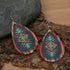 Western Cowboy Earrings Set Boho Aztec Pattern Leather Earrings for Women Boho Vintage Handmade Bohemian Turquoise Jewelry Cow Print Leather Teard...