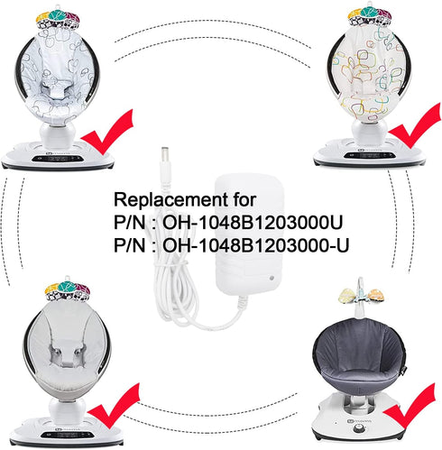 Power Cord Replacement for 4moms Mamaroo RockaRoo Baby Swing, 12V AC Adapter Charger, 6.6 ft Cable...