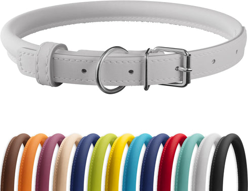 CollarDirect Rolled Leather Dog Collar, Soft Padded Round Puppy Collar, Handmade Genuine Leather Collar Dog Small Large Cat Collars 13 Colors (18-...