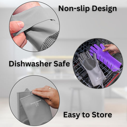 Dog Washing Gloves with Bristle Scrubbers, Reusable Silicone Gloves ideal for Pet Bathing, Massaging & Grooming (Gray)...