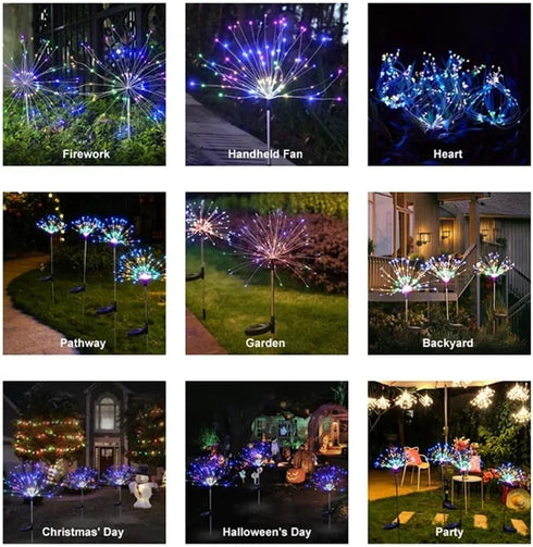 XIHAMA Solar Garden Lights 2 Pack,Fairy Firework Lights for Outdoor Yard Planter Pathway Patio Party Wedding Decorative,200 LEDs with 8 Lighting M...