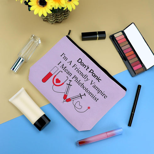 Funny Nurses Phlebotomist Gifts Makeup Bag for Women Phlebotomy Technician Appreciation Gift Thank You Gift Purple Cosmetic Bag Pouch Nurses Day B...