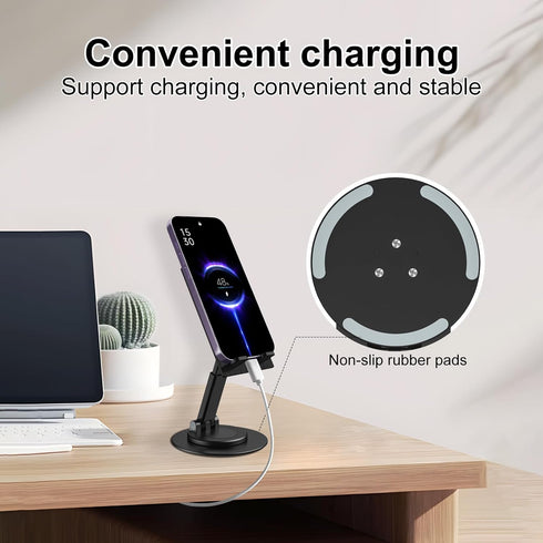 8849 Folding Phone Stand, Height Angle Adjustable Desktop Cell Phone Stand Holder for Desk, Anti-Slip Foldable Desk Phone Holder Compatible for iP...