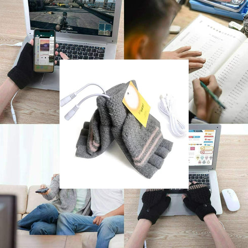 Women's & Men's USB Heated Gloves Mitten Winter Hands Warm Laptop Gloves, Knitting Hands Full & Half Heated Fingerless Heating Warmer Washable Des...