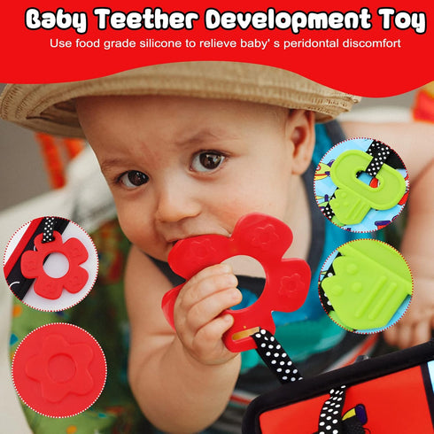 Tummy Time Floor Mirror with Teethers, Double-Sided Baby Mirror Black and White High Contrast Baby Toys for Babies, Baby Montessori Toys Crawling ...