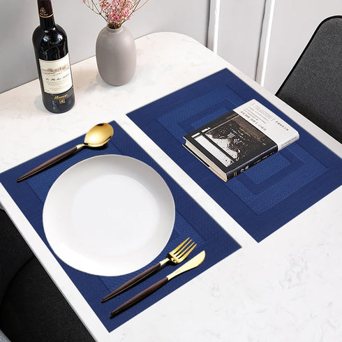 PIGCHCY Placemats,Washable Vinyl Woven Table Mats,Elegant Durable Placemats for Dining Table Set of 4 (18 x 12 inches, Navy Blue)...