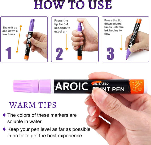 AROIC Paint Pens Paint Markers, 16 colors Oil-Based Waterproof Paint Marker Pen Set On Rock, Wood, Fabric, Metal, Plastic, Glass, Canvas, Mugs, Wa...