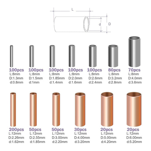 970Pcs Wire Ferrules Kit Tinned Copper Crimp Connector Non Insulated Electrical Cable Pin Cord End Terminal Assortment Kit with 48Pcs Heat Shrink ...