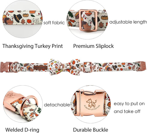 Elegant little tail Dog Collar with bow - Fall Dog Collar Bow Thanksgiving Turkey Bow Girl Boy Pet Collar Soft Dog Bowtie Collars for Large Dogs...