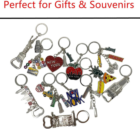 TSY TOOL 12 Pack Silver NYC Souvenir Keychain Collection, New York Metal Keychain Ring Bundle, Bulk, Includes Statue Of Liberty, Empire State, Bro...