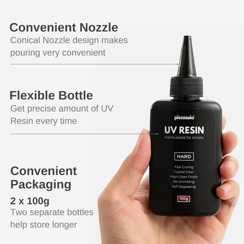 Piccassio UV Resin Clear 200g - Upgraded Hard Type UV Glue - Rapid Cure Craft Resin Using UV Light - Casting and Coating - Make DIY Crafts - Jewel...