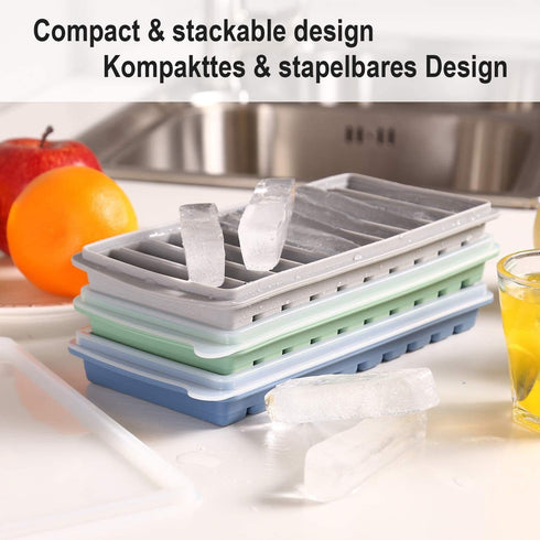 LessMo 3 PCS Ice Cube Tray, Long Ice Stick Tray Silicone with Lid, Rectangular Narrow Stick, Reusable, Flexible, Easy Release, for Small Mouth Spo...