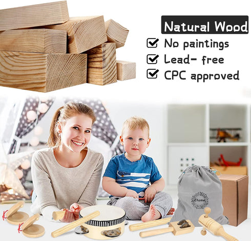Ehome Toddlers Musical Instruments, Wooden Percussion Kids Baby Musical Instruments, Montessori Musical Toys Set for Kids Childrens Preschool Educ...