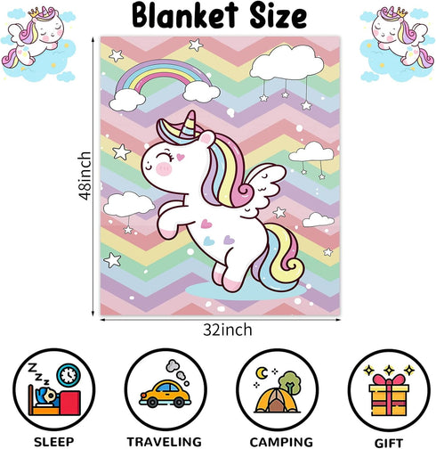 Baby Throw Blanket for Girls, Soft Cozy Cute Fantasy Horse Plush Flannel Crib Blanket for Nursery, 32 x 48 Inch Rainbow Cartoon Fleece Fuzzy Blank...