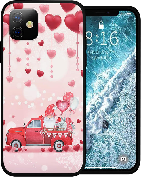 Compatible with iPhone 13 Case 6.1 inch, Valentine's Day Pink Red Love Heart Truck Gnome Phone Case Ultra Slim Thin Silicone Cover Anti-Scratch Sh...