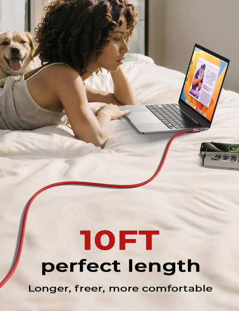 AINOPE 240W USB C to USB C Cable 10ft, Braided USB C Charger Cable Fast Charge for iPhone15/15Pro/15Plus/15ProMax, iPad Pro 2020, iPad Air 4, Sams...